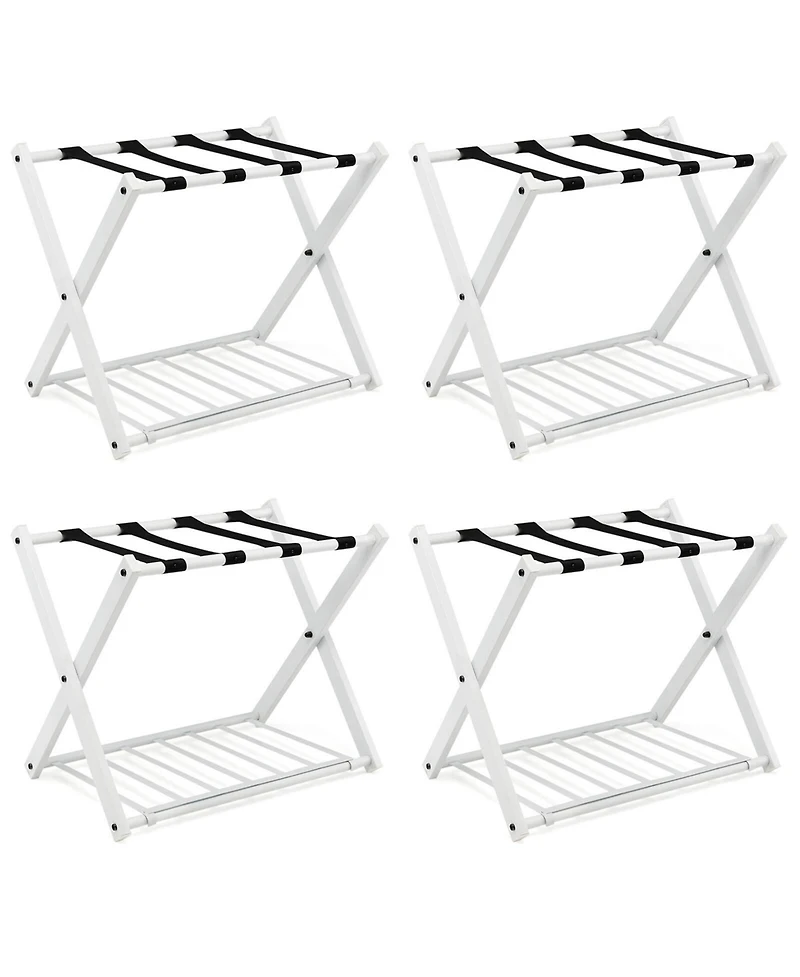 Set of Folding Metal Luggage Rack Suitcase Shoe Holder Hotel Guestroom withShelf