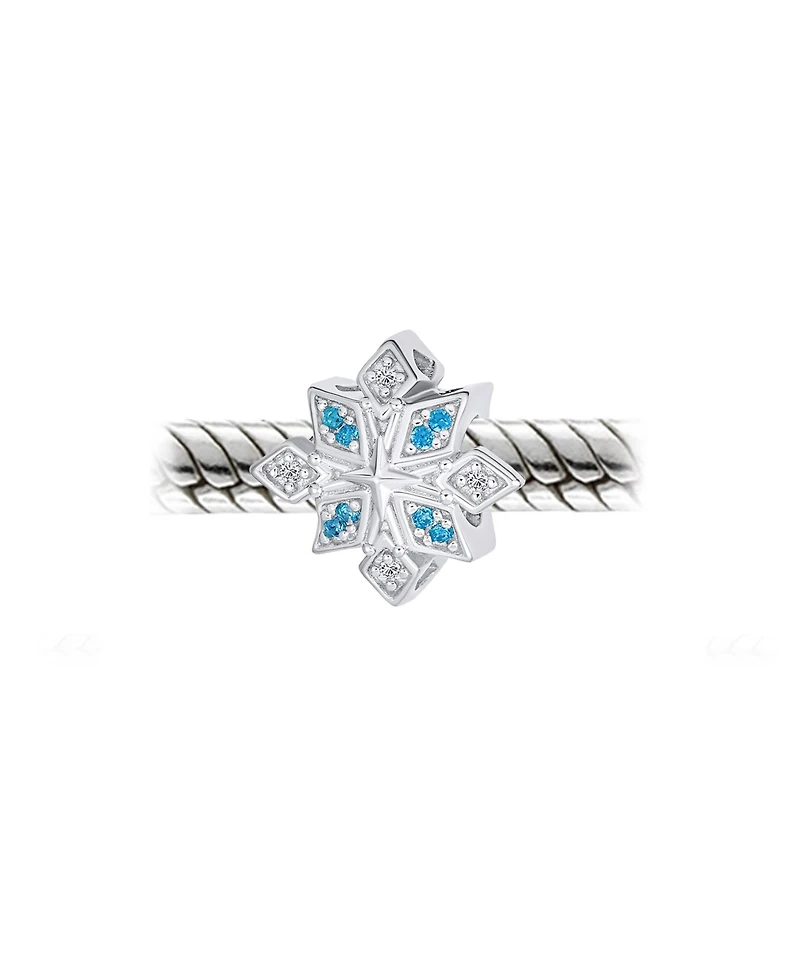 Bling Jewelry Aqua Ice Blue Snowflake Christmas Charm Bead with Crystals Bracelet