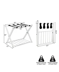 Set of Folding Metal Luggage Rack Suitcase Shoe Holder Hotel Guestroom withShelf