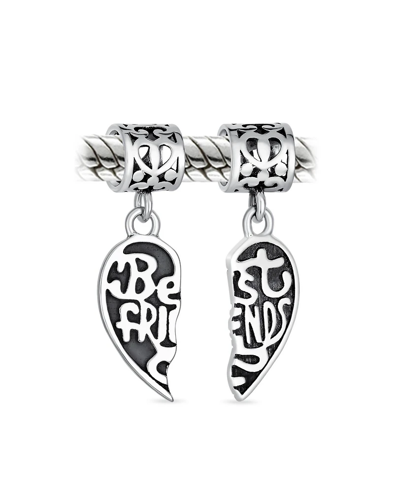 Bling Jewelry Bff Forever Best Friends Heart Dangle Charm Bead Sterling Silver Bracelet