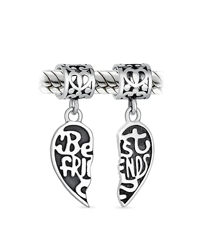 Bling Jewelry Bff Forever Best Friends Heart Dangle Charm Bead Sterling Silver Bracelet