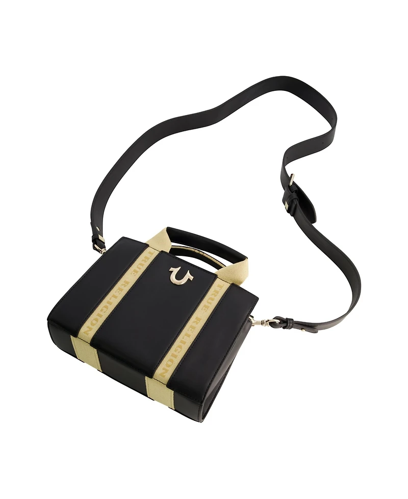 True Religion Licensed Faux Leather Mini Tote Bag with Branded Straps