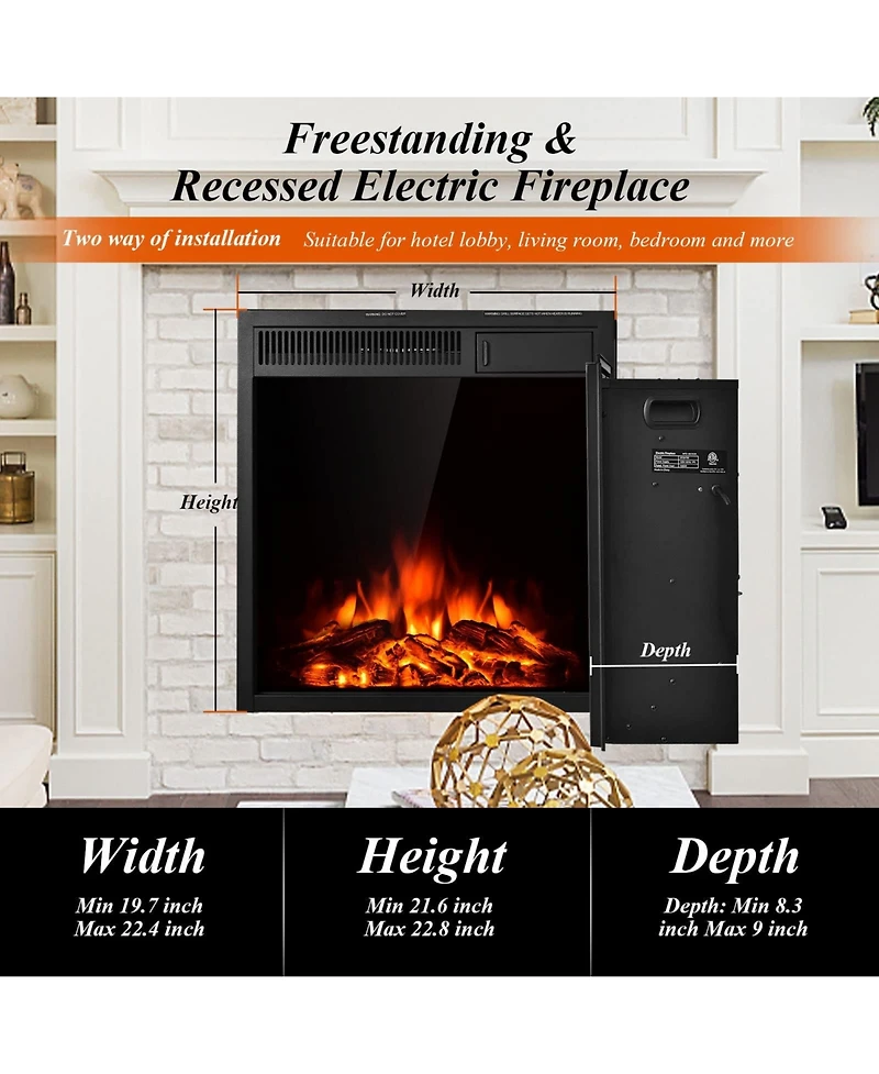 Sugift 18/22.5 Inch Electric Fireplace Insert with 7-Level Adjustable Flame Brightness-22.5 inches