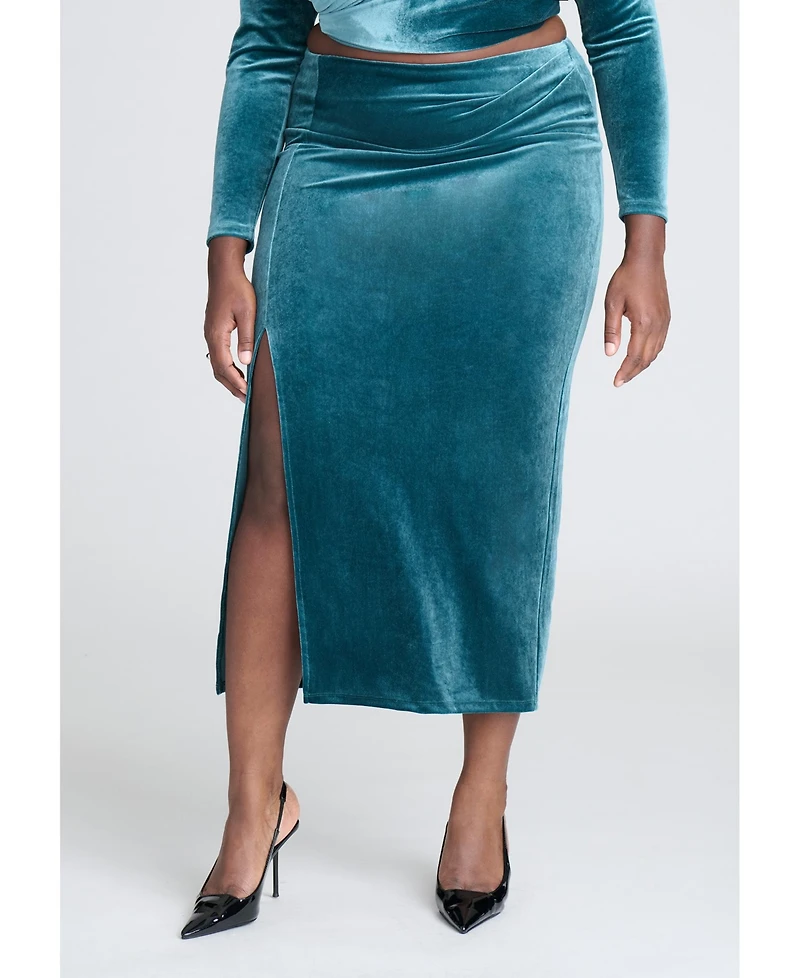 Eloquii Women's Plus Velvet Maxi Skirt With Slit