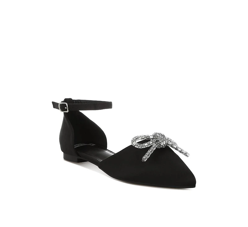 Simina Rhinestone Detail Bow Flat Sandals