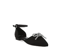 Simina Rhinestone Detail Bow Flat Sandals
