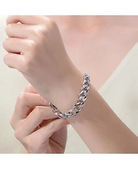 Bold Men's Curb Chain Bracelet with Iced Out Cubic Zirconia in Sterling Silver