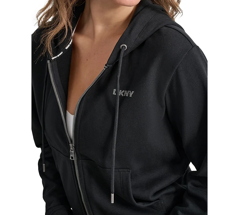 Dkny Sport Women's Studded-Logo Full-Zip Fleece Hoodie