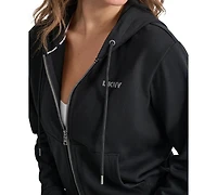 Dkny Sport Women's Studded-Logo Full-Zip Fleece Hoodie