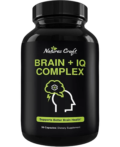 Nootropic Memory Supplement for Brain Support + Iq, Memory Pills for Brain Boost & Natural Energy Booster Vitamin B12 Supplement, Nature's Craft, 30ct