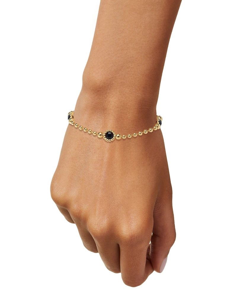 Amethyst Station Bead Link Bracelet 14k Gold-Plated Onyx, & Sky Blue Topaz)