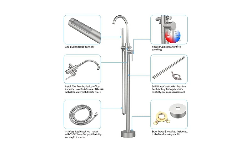 Slickblue Freestanding Bathtub Faucet Floor Mount Bathroom Faucet with Hand Shower