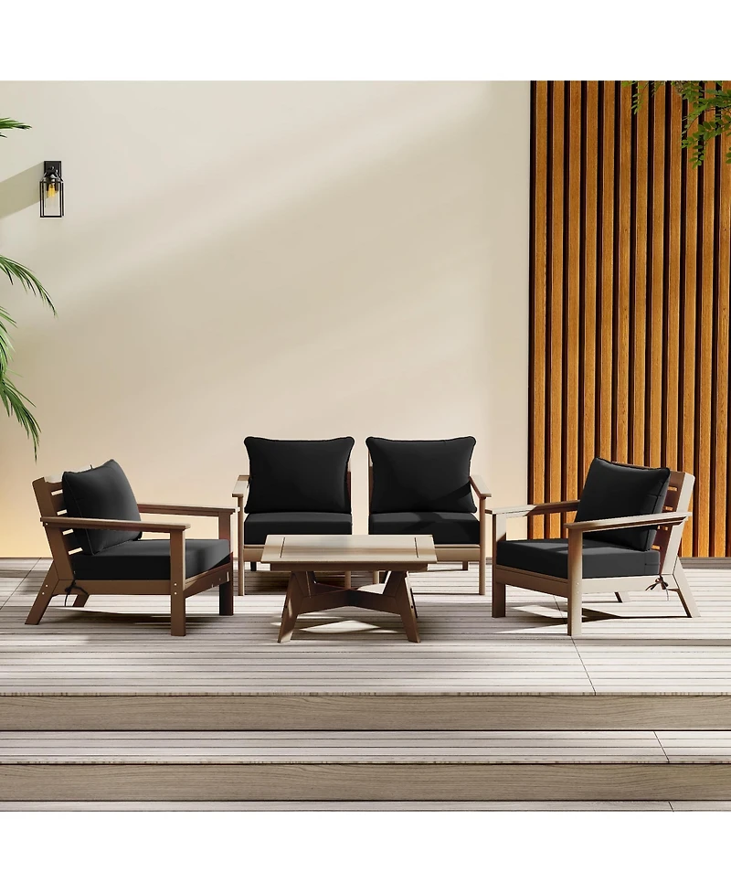 WestinTrends Outdoor 5-Piece Weathered Wood Modular Sectional Patio Furniture Sofa Set