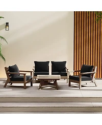 WestinTrends Outdoor 5-Piece Weathered Wood Modular Sectional Patio Furniture Sofa Set