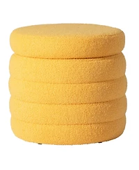 WestinTrends Mid-Century Modern Faux Sherpa Swivel Barrel Accent Chair With Storage Ottoman