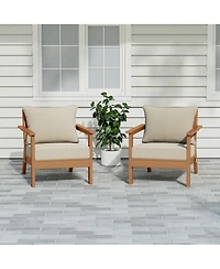 WestinTrends Outdoor Modern Hdpe Patio Teak Club Chairs with Deep Seat Cushions (Set of 2)