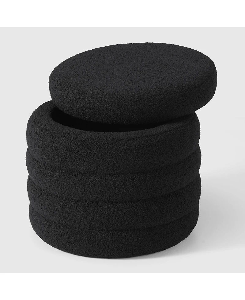 WestinTrends Mid-Century Modern Faux Sherpa Round Storage Ottoman