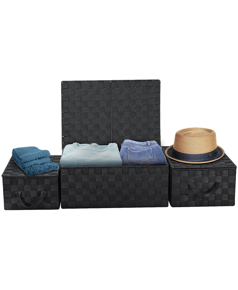 Sorbus 3 Pack Decorative Stackable Woven Basket with Lid and Built-in Rope Carry Handles - Great for Storage and Organization