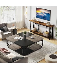 Tribesigns Coffee Table with Open Storage Shelf for Living Room, 39 Inch Large Wood Center Square Low Tables 2 Tier Farmhouse Tea w