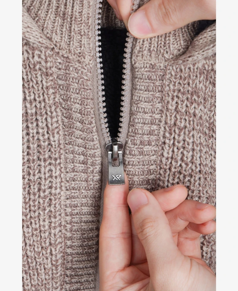 Boy's Hooded Faux Shearling Lining Full Zip Sweater With Moto Design Arm Piece