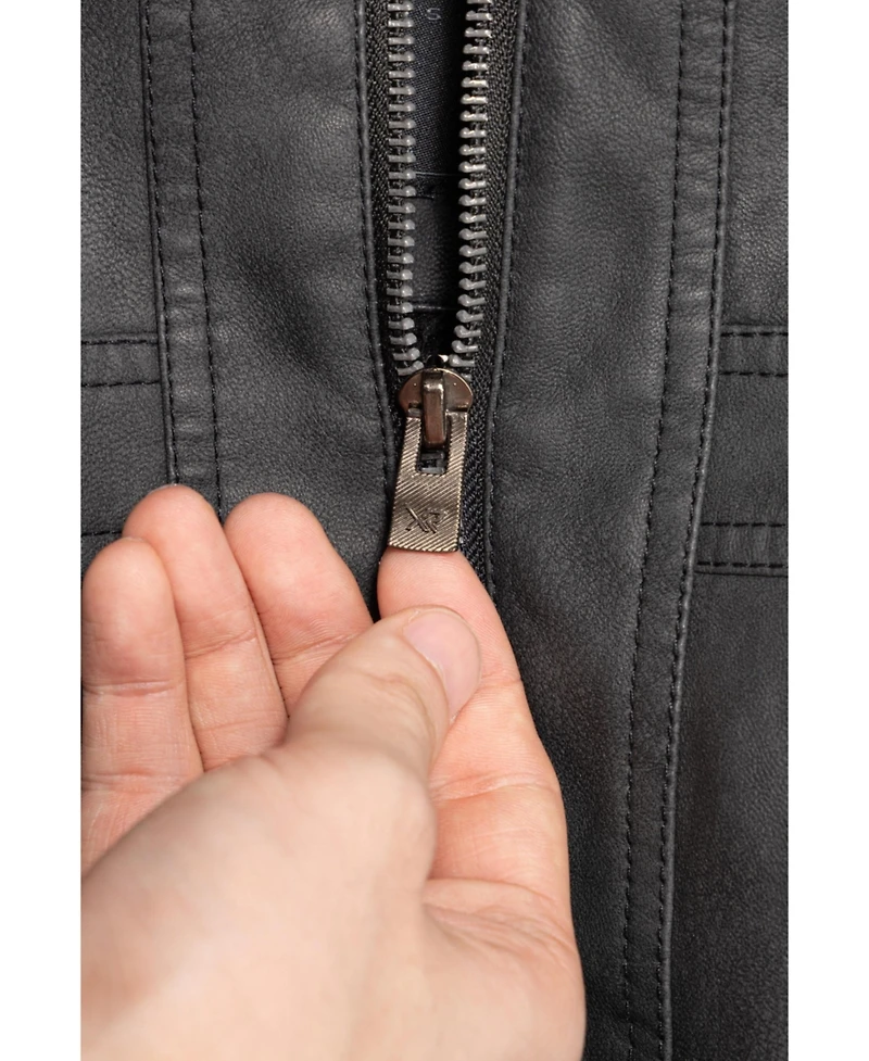 Boy's Lined Moto Pu Leather Jacket With Removable Hood