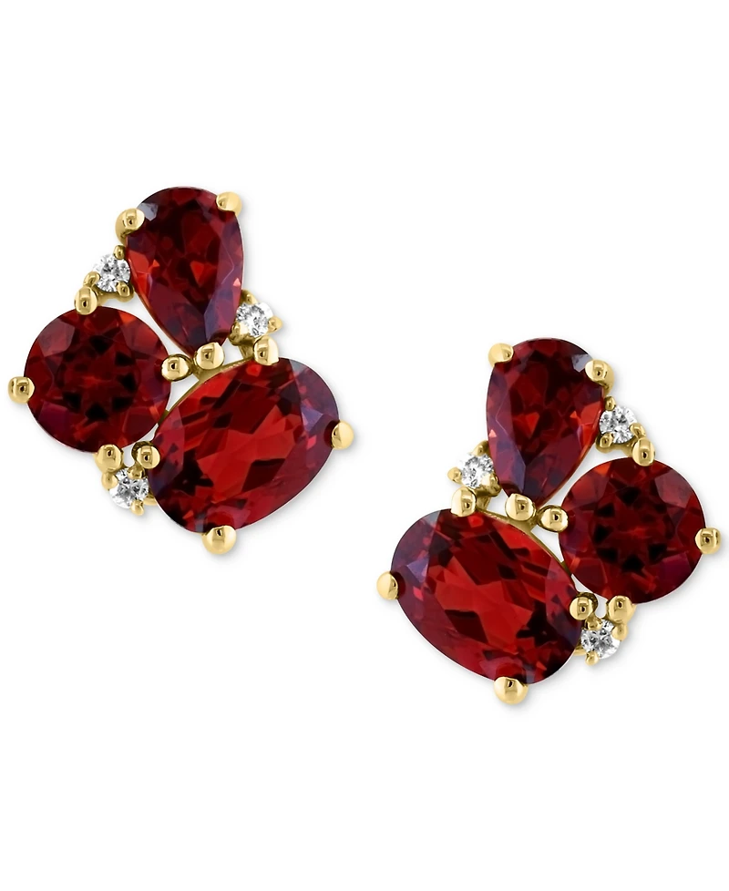 Effy Garnet (4-5/8 ct. t.w.) & Diamond (1/20 ct. t.w.) Mixed Cut Cluster Stud Earrings in 14k Gold