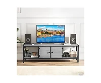 gaomon 58 Inch Tv Stand with Storage, Entertainment Center with Adjustable Legs, Mid Century Modern Tv Console up to 65 Inch, Wooden Tv Stand with Ope