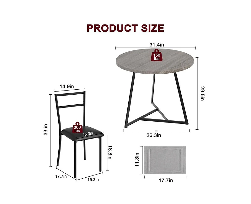Round Dining Table Set for 2,Kitchen Chairs of 2, Small Room with 2 Upholstered Chairs, Dinette Place,Apartment,