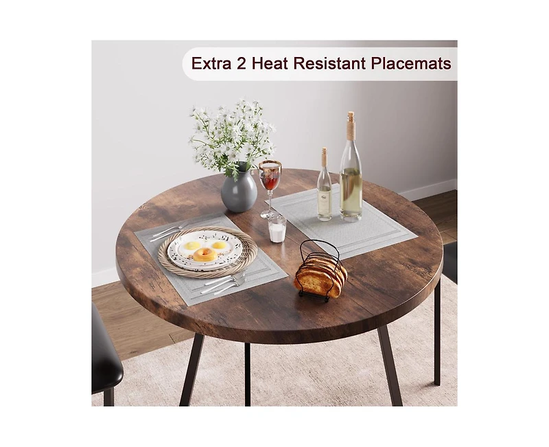 Round Dining Table Set for 2,Kitchen Chairs of 2, Small Room with 2 Upholstered Chairs, Dinette Place,Apartment,