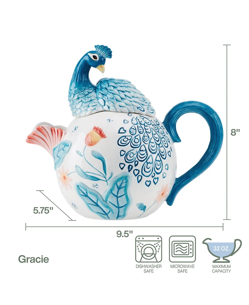 Fitz and Floyd Gracie Teapot with Peacock Lid