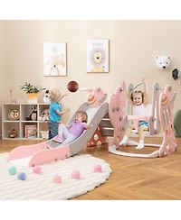 Gouun 4-in-1 Kids Slide and Swing Set with Basketball Hoop