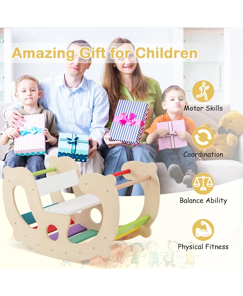Gouun 2-in-1 Rocking Horse Arch for Kids Montessori Climbing Toys with Arch Climber