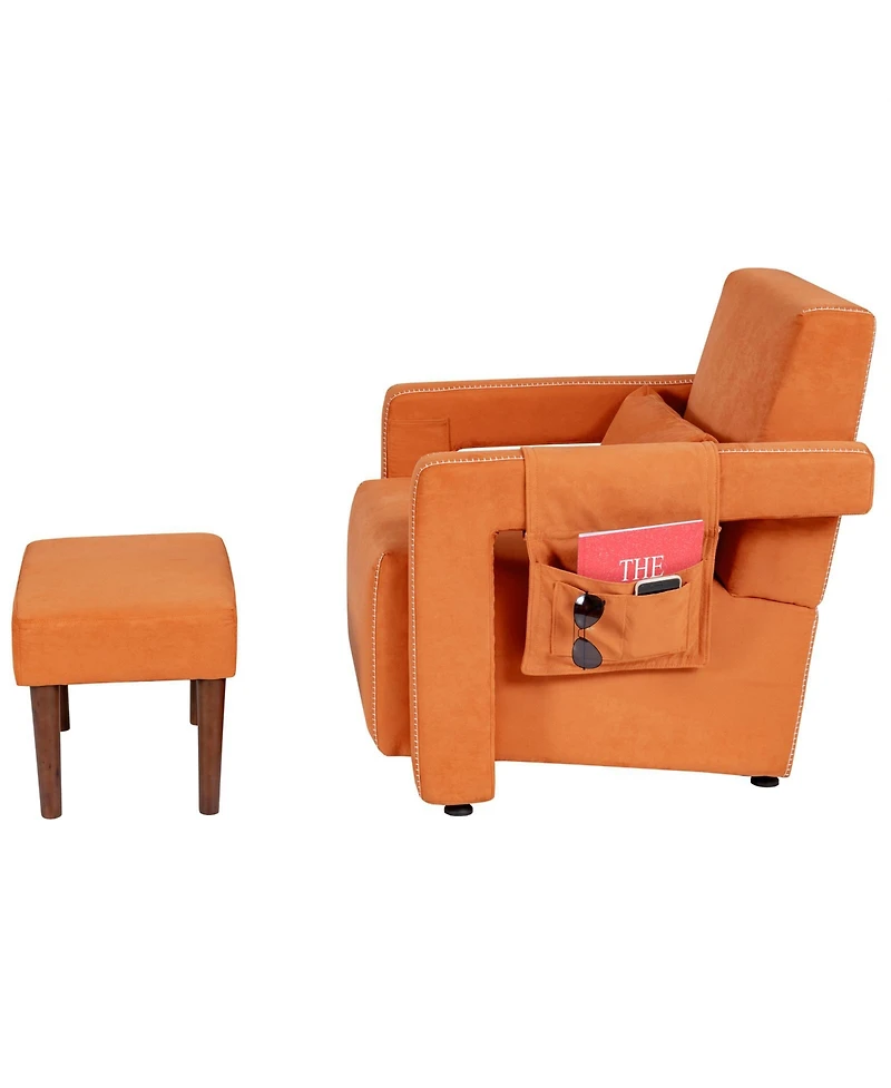 Gouun Modern Berber Fleece Single Sofa Chair with Ottoman and Waist Pillow