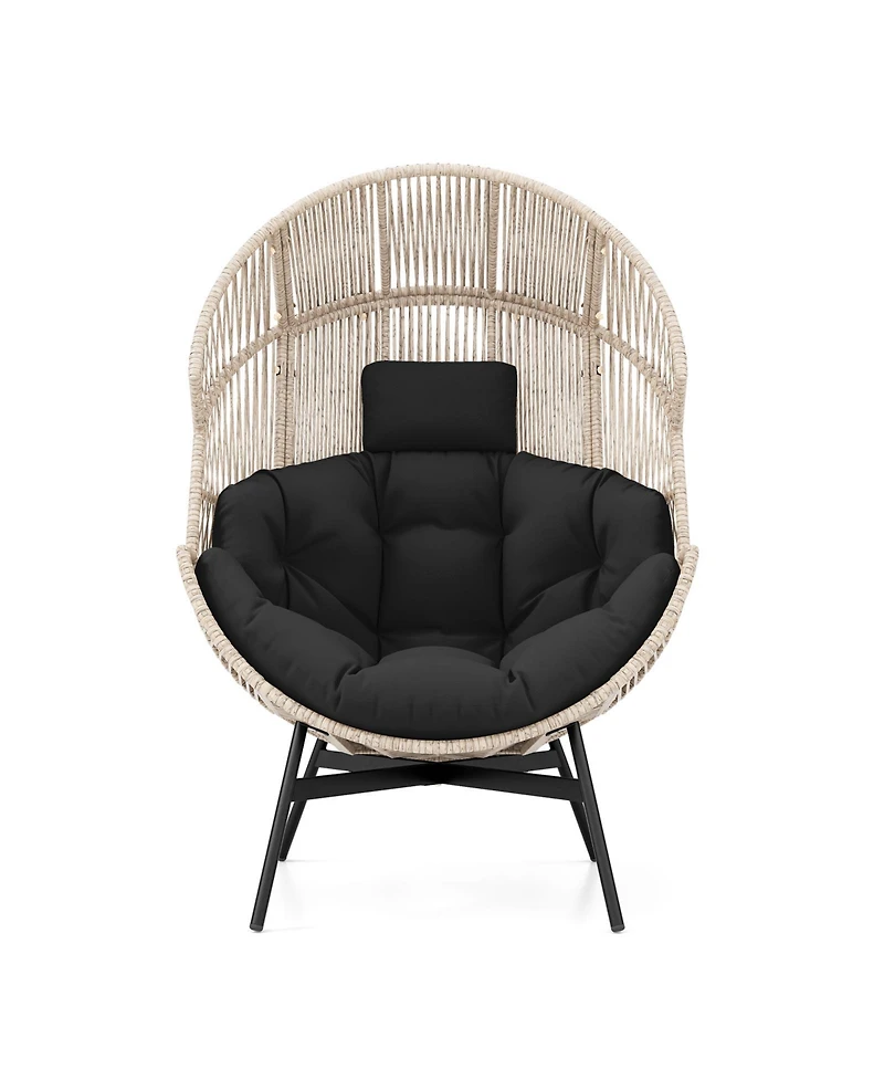 Gouun Wicker Oversized Egg Style Chair with Cushions and Headrest