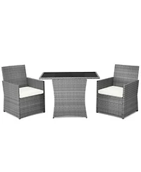 Gouun 3 Pieces Patio Rattan Furniture Set With Cushioned Sofa