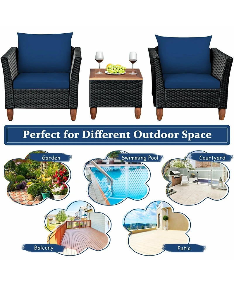 Gouun 3 Pieces Outdoor Patio Rattan Furniture Set
