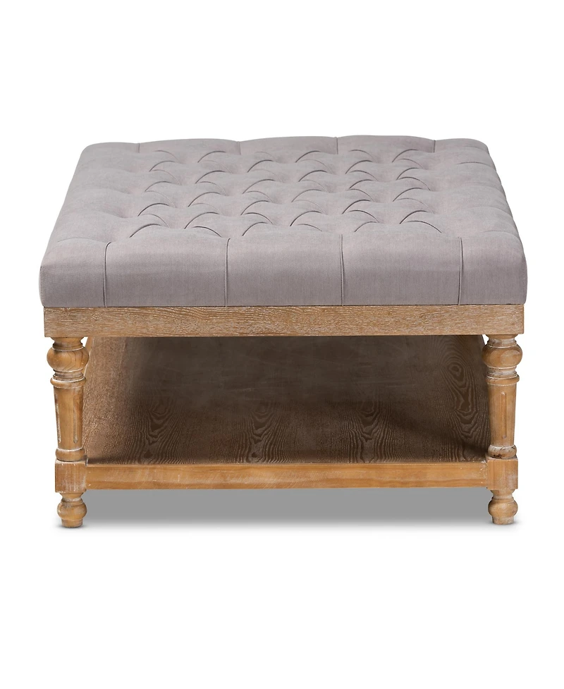 Baxton Studio Lindsey Modern and Rustic Grey Linen Fabric Upholstered and Greywashed Wood Cocktail Ottoman