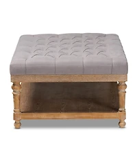 Baxton Studio Lindsey Modern and Rustic Grey Linen Fabric Upholstered and Greywashed Wood Cocktail Ottoman