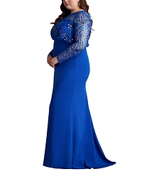 Tadashi Shoji Plus Size Garnet Sequin Embroidered Blouson Gown