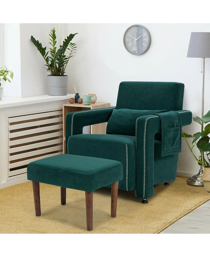 Gouun Modern Berber Fleece Single Sofa Chair with Ottoman and Waist Pillow