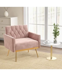 Gouun Modern Velvet Accent Chair with Button Tufted Back Metal Legs and Adjustable Foot Pads