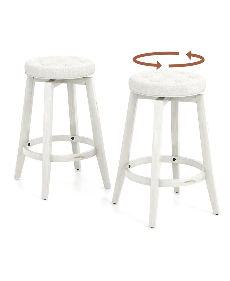 Gouun 360-Degree Swivel Upholstered Rubberwood Frame Bar Stool Set of 2 with Footrest- inches