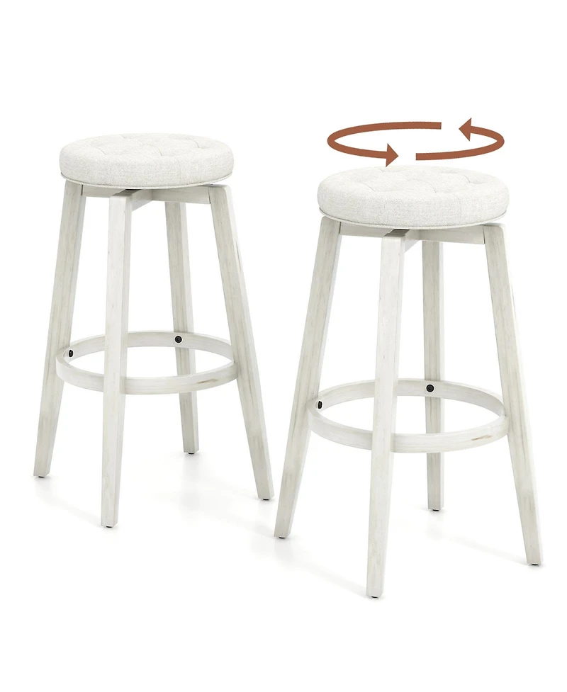 Gouun 360-Degree Swivel Upholstered Rubberwood Frame Bar Stool Set of 2 with Footrest- inches