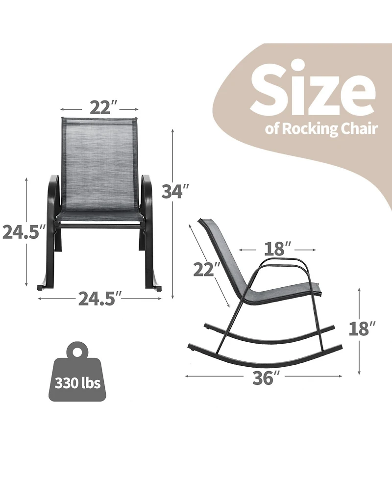 Gouun Set of 2 Metal Patio Rocking Chair with Breathable Seat Fabric