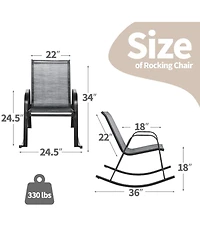 Gouun Set of 2 Metal Patio Rocking Chair with Breathable Seat Fabric