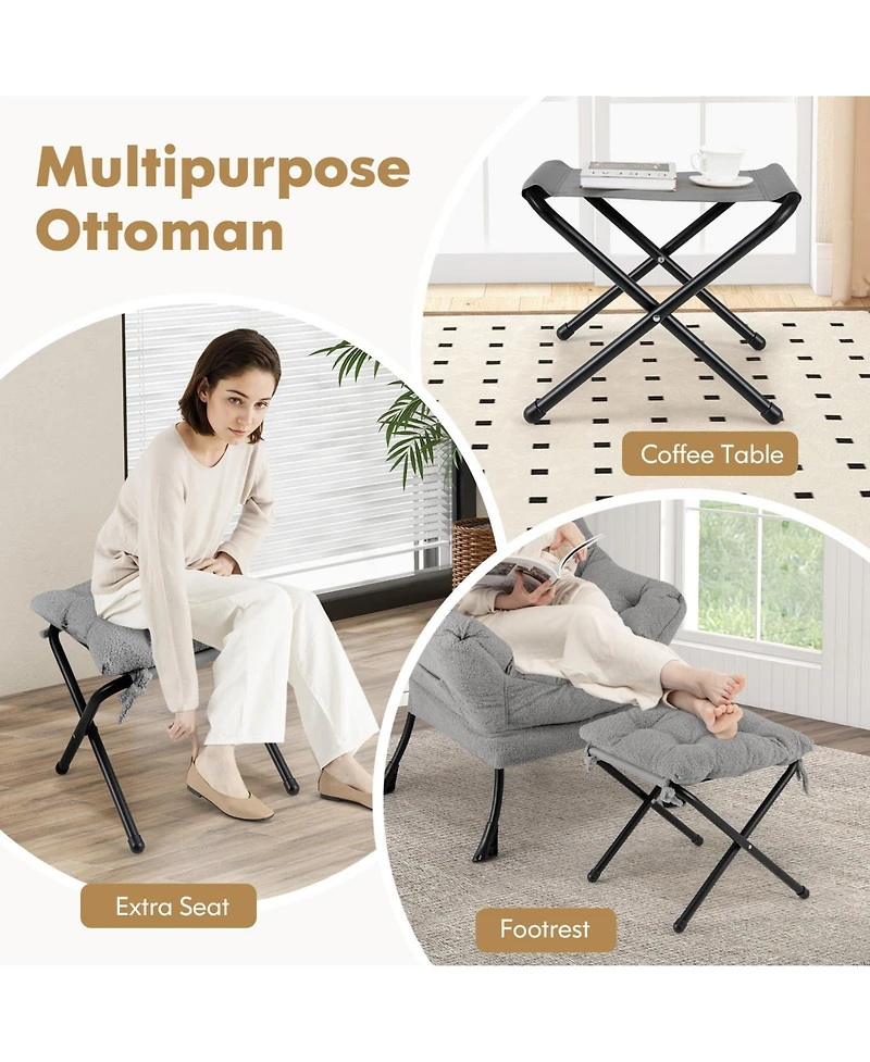 Gouun Modern Accent Chair with Folding Footrest and Head Pillow