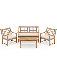 4 Piece Wood Patio Furniture with Armchairs Loveseat and Table-Off