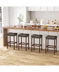 Gouun Upholstered Bar Stools Set of 2 with Footrests for Counter