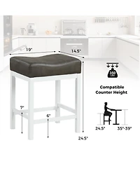 Gouun 24.5 Inches Linen Fabric Saddle Stools Set of 2 with Cushioned Seat