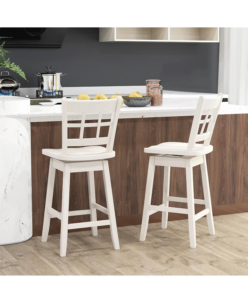 Gouun Counter Height Barstools Set of 2 with 6-Grid Hollow Back and Seat